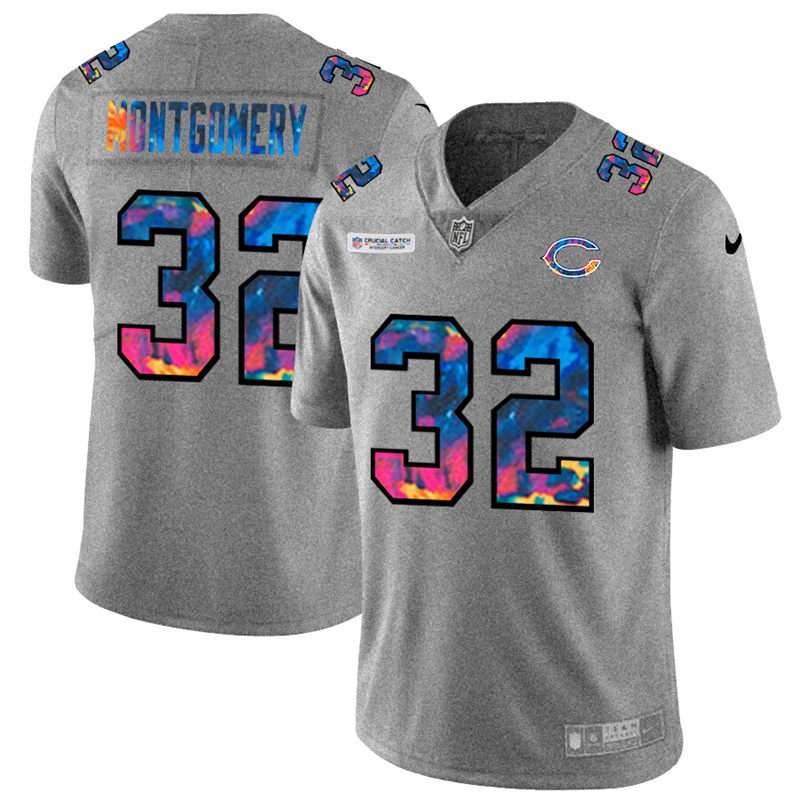 NFL Chicago Bears #32 David Montgomery Men Nike MultiColor 2020  Crucial Catch  Jersey Grey